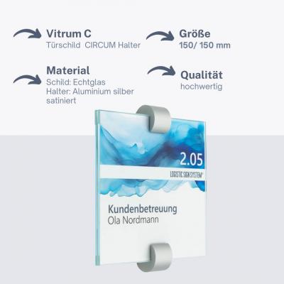 Tuerschild Vitrum C von Logistic Sign System Glasschild für Büro Beschilderung 150 150 mm